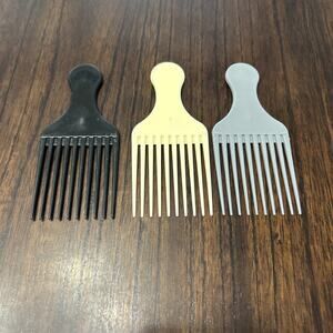 Vtg Goody Hair Pick trio Comb Black Cream Gray Plastic Made USA Short Handle